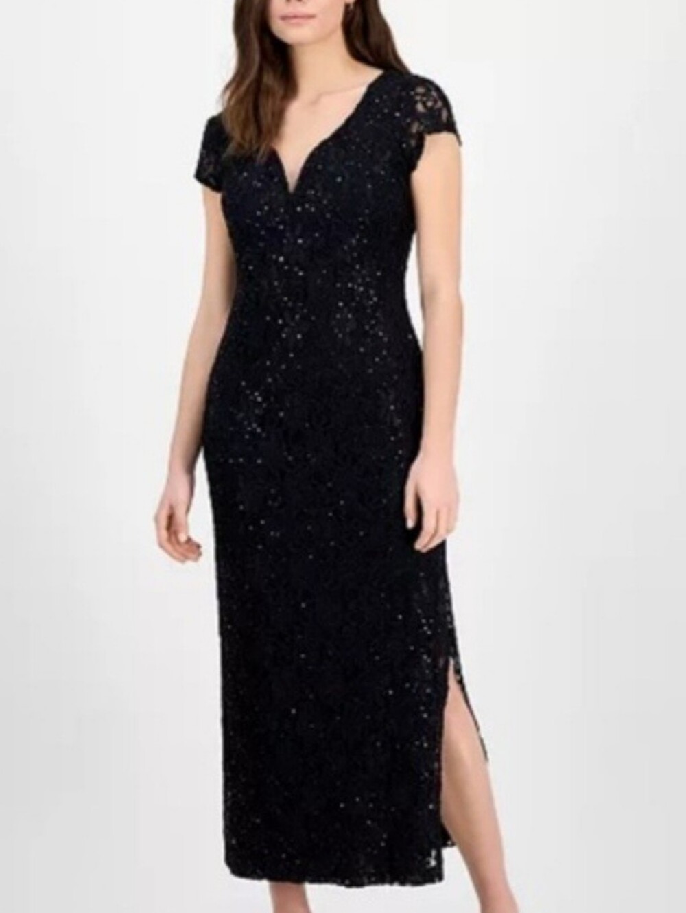 Connected Apparel Black Lace Sequins Formal Gown Evening Dress Wmn 12 Elegant — image 2 of 8